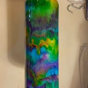 20 Oz Skinny Stainless Steel Epoxy Tumbler Alcohol Ink Swirl, Colorful Rainbow and Glitter, Unique, Custom Designs