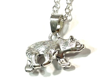 Silver Plated Cuddly Bear 1"  Medallion Pendant 18"-30"Chain Gift Boxed