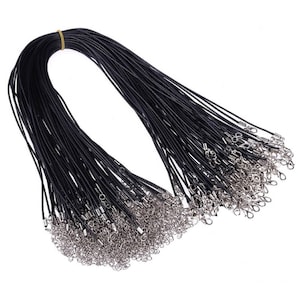 Lot of 1.5 or 2.0 mm USA, High Quality Black Waxed Necklace Cord Bulk with Clasp for Jewelry Making  (@18&quot; w 2&quot; ext)