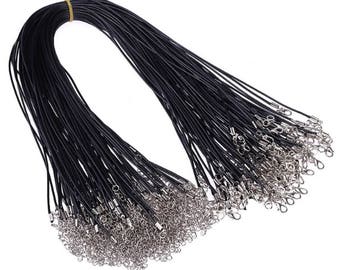 KONMAY 50pcs Black Satin Silk Necklace Cord 2.0mm/18 with 2 Extension Chain Lead&Nickel Free