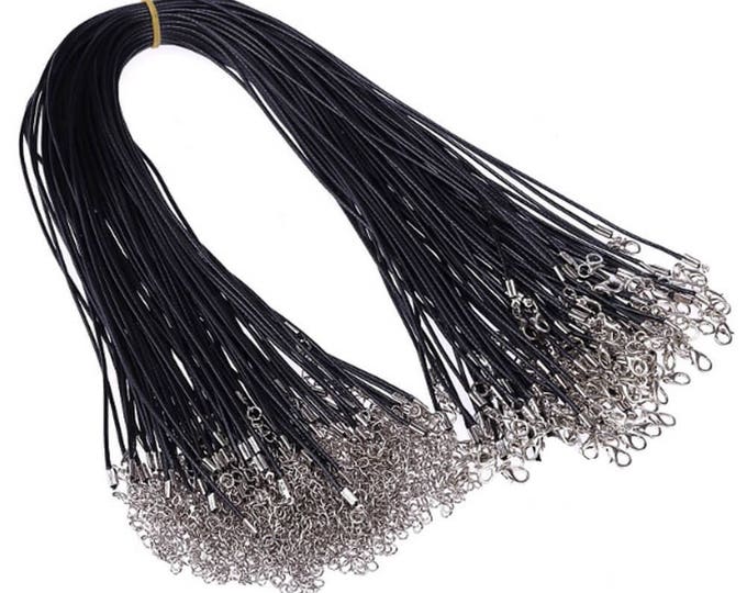 Lot of 1.5 or 2.0 mm USA, High Quality Black Waxed Necklace Cord Bulk with Clasp for Jewelry Making  (@18" w 2" ext)