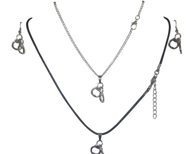 Police Officer Handcuffs Necklace and/or Earrings 18" Necklace Gift Boxed with Organza Bag