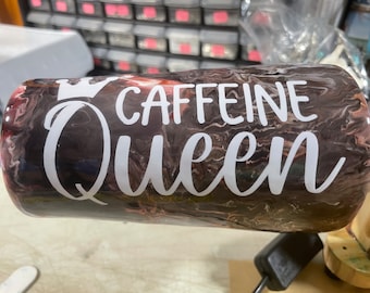 20 Oz Stainless Steel Epoxy Tumbler, Lid & Straw, Alcohol Ink Swirl, Colorful Latte Browns Coffee Queen, Unique, Custom Designs