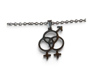 LGBTQ Bisexual Pride Stainless Steel Medallion Pendant 18" to 30" Chain or Waxed Cord Necklace