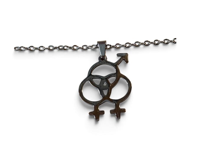 LGBTQ Bisexual Pride Stainless Steel Medallion Pendant 18" to 30" Chain or Waxed Cord Necklace