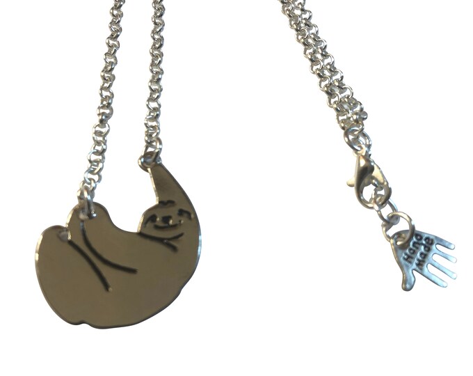 Hanging Sloth 1.5" Pendant 18" Silver Plated Rolo Necklace Gift Boxed