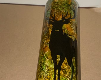 You Choose Decal and Size Camo Nature Leaves Deer Wildlife Stainless Steel Epoxy Tumbler w Lid & Straw, Green Brown Orange