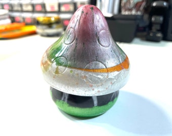 IMPERFECT Boho Hippie Mushroom Decor Totem Statue, Rainbow Multi Color 3 Inch, Resin Handmade & Painted