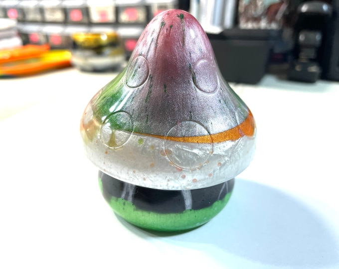 IMPERFECT Boho Hippie Mushroom Decor Totem Statue, Rainbow Multi Color 3 Inch, Resin Handmade & Painted