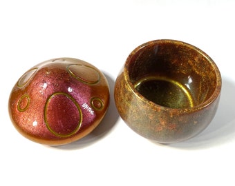 CUSTOM Available Boho Hippie Mushroom Stash Trinket Jar Box, Gold, Red, Burgundy, 3x3.2 Inch, Resin Handmade & Painted