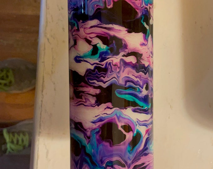 20 Oz Skinny Stainless Steel Epoxy Tumbler Alcohol Ink Swirl, Colorful Teal, Pink, Blue, White, Unique, Custom Designs