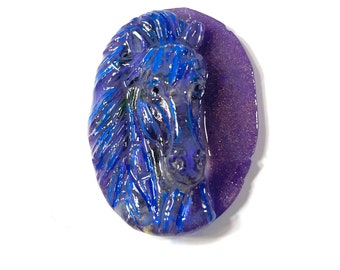 Resin 3D, Purple Lavender Blue Pearlized Equestrian Horse Lover Pendant @1.75 Inch Long, Pendant, Necklace