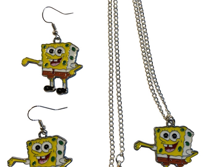 Spongebob Squarepants Necklace and/or Earrings, Gift Boxed with Ornate Organza Gift Bag!