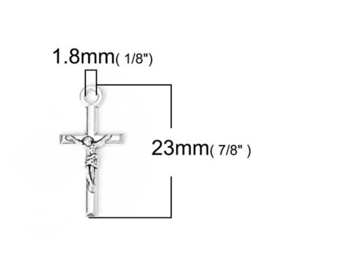 Antiqued Silver Plated Cross, Crucifix, Charm Findings Pendant, 7/8"