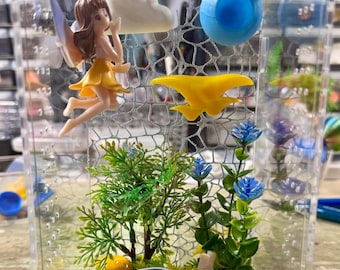 Fairy Bird Blue Yellow Jumping Spider Enclosure, Cross Ventilation 2 mm, Front Door, 4.72x4.33x7.87"