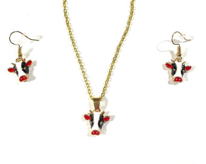 Black White Red Holstein Cow Necklace and/or Earrings Gift Boxed with Ornate Organza Gift Bag!