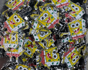 Lot of Quantity 10 Each Spongebob Pendants, Charms, Medallions @1" Silver Plated and Resin