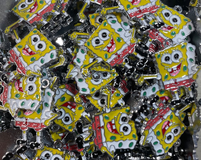 Lot of Quantity 10 Each Spongebob Pendants, Charms, Medallions @1" Silver Plated and Resin