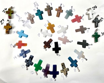 Glass Mixed Stone Cross Pendant @1 Inch Long, Pendant, Necklace
