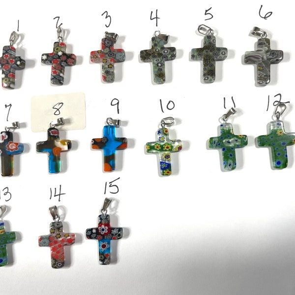 UNIQUE One of a Kinds Murano Millefiori Glass Cross Pendant @1 Inch Long, Pendant, Necklace or Earrings