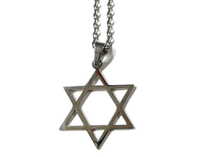 Stainless Steel Star of David 1.2" Medallion Pendant 18" to 22" Chain or Waxed Cord Necklace