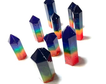 Irregular Lot of 3 Random Size 1.5-2" Rainbow Multi-Color Resin Handpoured Tower Crystal