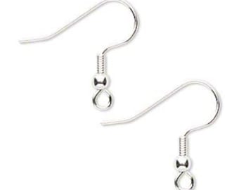 Lot Fishhook Earrings, silver-finished stainless steel, 20mm with 3mm ball and 4mm coil with open loop, 21 gauge