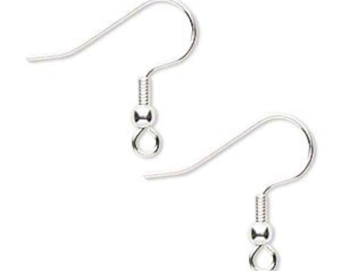 Lot Fishhook Earrings, silver-finished stainless steel, 20mm with 3mm ball and 4mm coil with open loop, 21 gauge