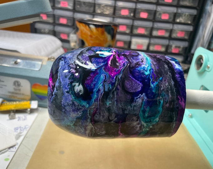 12 Oz Wine Stainless Steel Epoxy Tumbler with Lid and Straw, Painted Alcohol Ink Glitter Swirl, Unique, Personalized Custom Designs