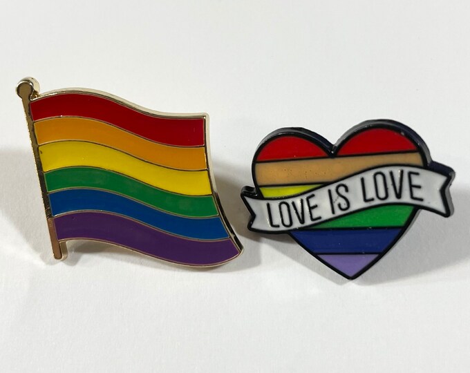 Rainbow Flag Heart Love is Love Gay Lesbian Pride Collectible Pin Brooch