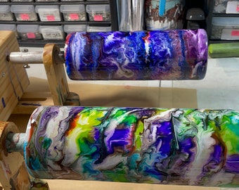 20 Oz Skinny Stainless Tumbler w Lid & Straw, Alcohol Ink Swirl, Colorful Rainbow and Purples