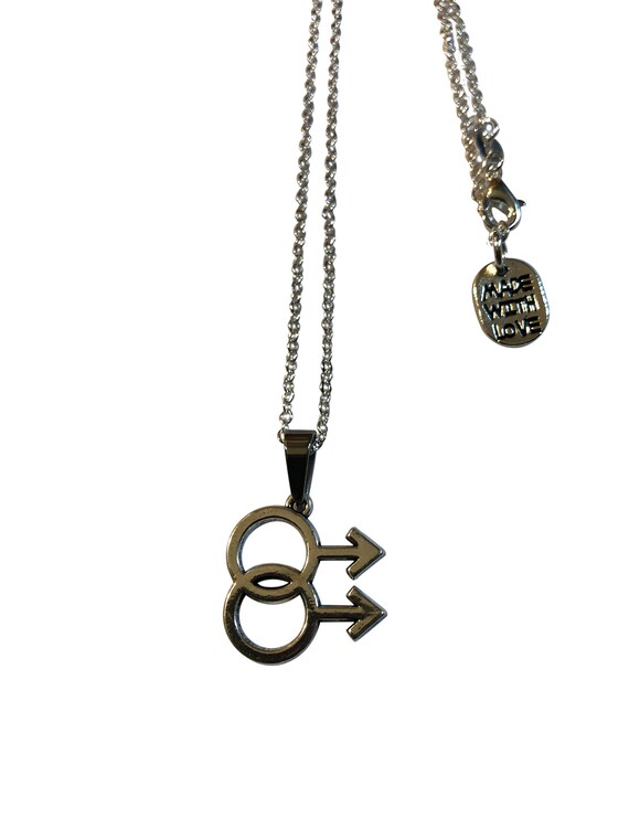 Double Mars Symbol Male Arrow Gay Pride Antiqued Look Silver