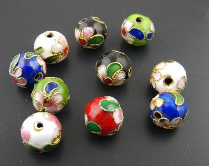 5 Count Cloisonne Ball Spacers Beads In Assorted Colors 10mm Dia, 2 mm Hole