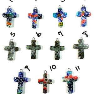 UNIQUE One of a Kinds Murano Millefiori Glass Cross Pendant @1 Inch Long, Pendant, Necklace or Earrings