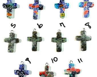 UNIQUE One of a Kinds Murano Millefiori Glass Cross Pendant @1 Inch Long, Pendant, Necklace or Earrings
