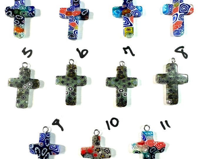 UNIQUE One of a Kinds Murano Millefiori Glass Cross Pendant @1 Inch Long, Pendant, Necklace or Earrings