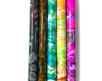 Ready to Ship Epoxy Glitter Alcohol Ink Painted Retractable, Refillable Pen, Black Ink, Stainless Steel Base, Personalizable