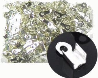 Silver Plated Fold over Cord Ends Crimps Tips Terminator Stopper Connector Beads, 9x4 mm