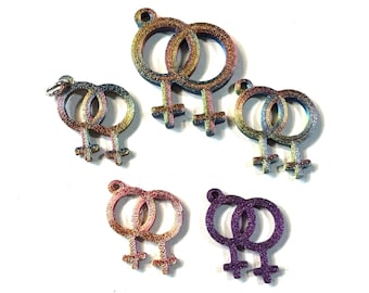 Lightweight Double Venus Gay Lesbian Pride 3d Printed 1.2" Textured Medallion Pendant 18" to 30" Chain or Waxed Cord Necklace