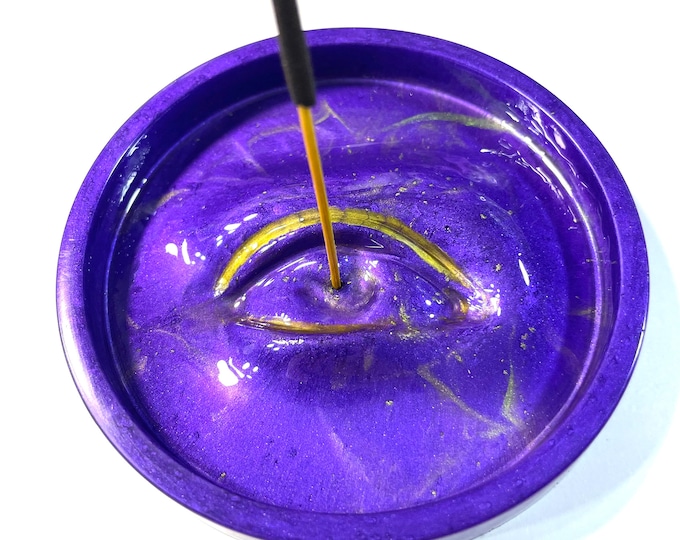 CUSTOM Available Resin Art Evil Eye Incense Burner Tray Holder Altar, Moon Phase, Yoga, Goddess, 4 Inches, FREE Incense Included