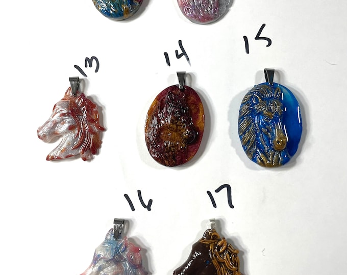 Many Color Choices! Unique Resin 3D, Multi Color Variety Horse Lover, Equestrian, Medallion Pendant @1.5" Necklace