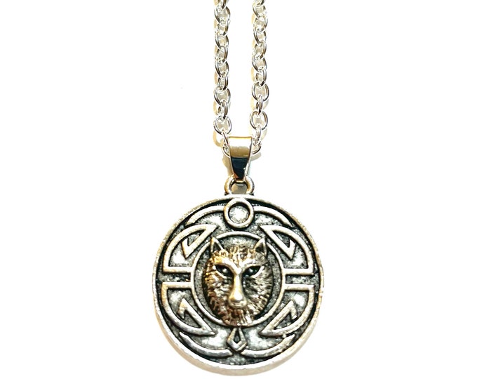 Celtic Wolf 1.1" Medallion 18-20" Waxed Cord or Chain Necklace Gift Boxed with Organza bag