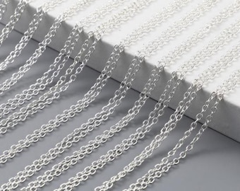Silver Plated Necklace Chains Cable Chain Bulk for Jewelry Making, 2.3x2mm, 17.75" long, Qty 12