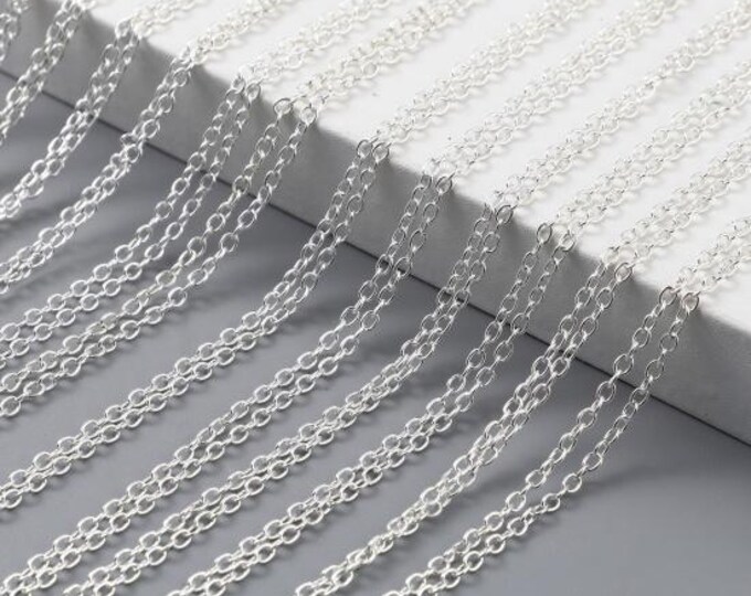 Silver Plated Necklace Chains Cable Chain Bulk for Jewelry Making, 2.3x2mm, 17.75" long, Qty 12
