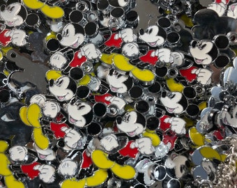 Lot of Quantity 10 Each Mickey Red White Pendants, Charms, Medallions @1" Silver Plated and Resin