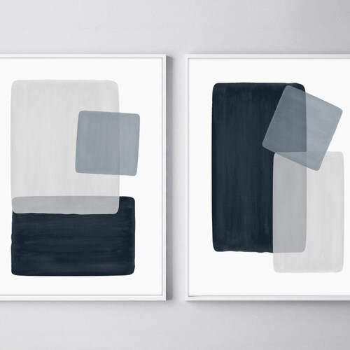 Orange & Grey Abstract Art Modern Colorful Black White and Etsy