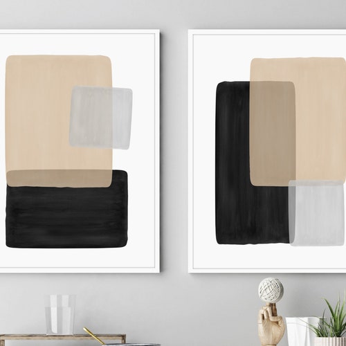 Orange & Grey Abstract Art Modern Colorful Black White and Etsy