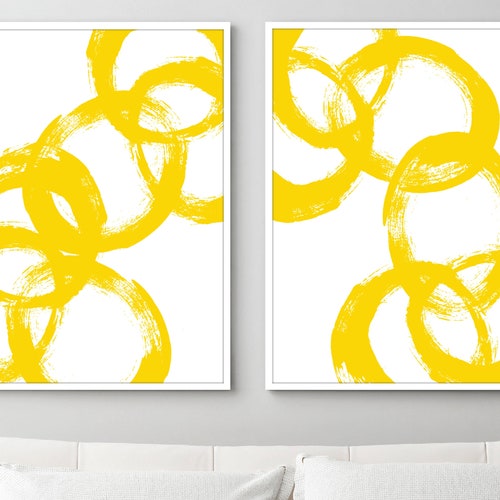 Yellow Modern Art Yellow Art Print Set Minimalist Posters Etsy
