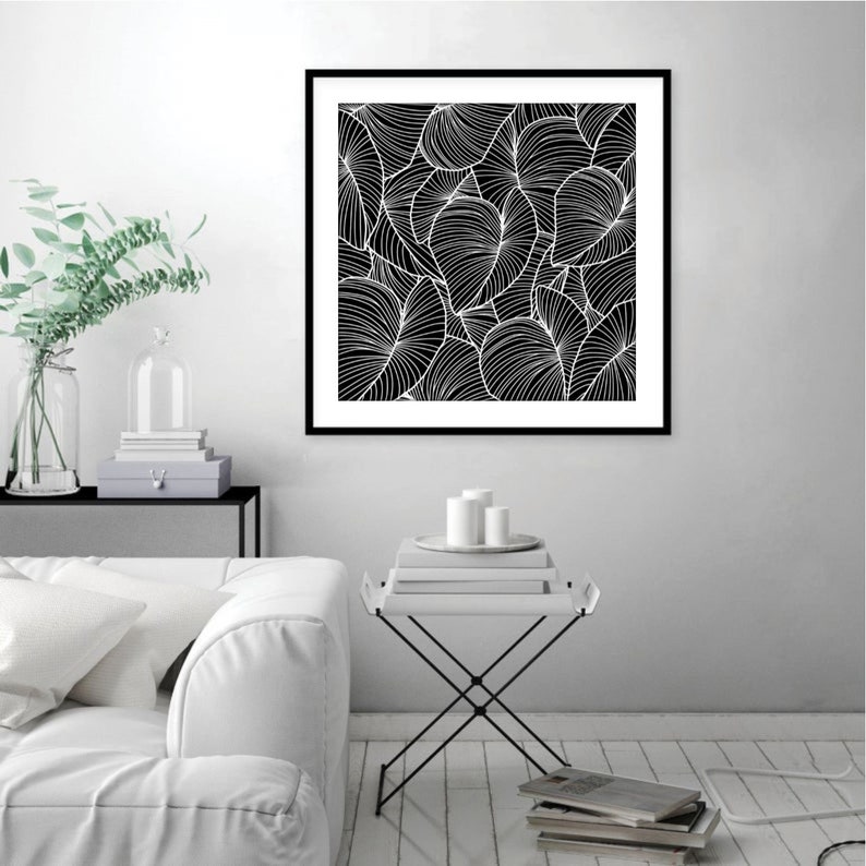 black and white leaf wall art