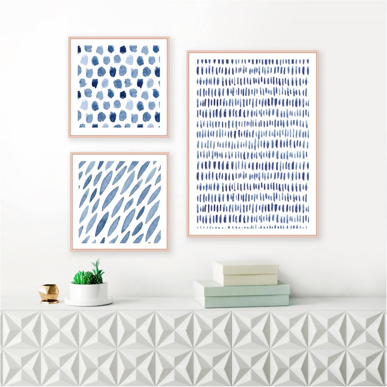 Printable Gallery Wall Art Abstract Watercolor Print Indigo Blue Navy Coastal Boho Modern Contemporary Brushstrokes Painting Dot
